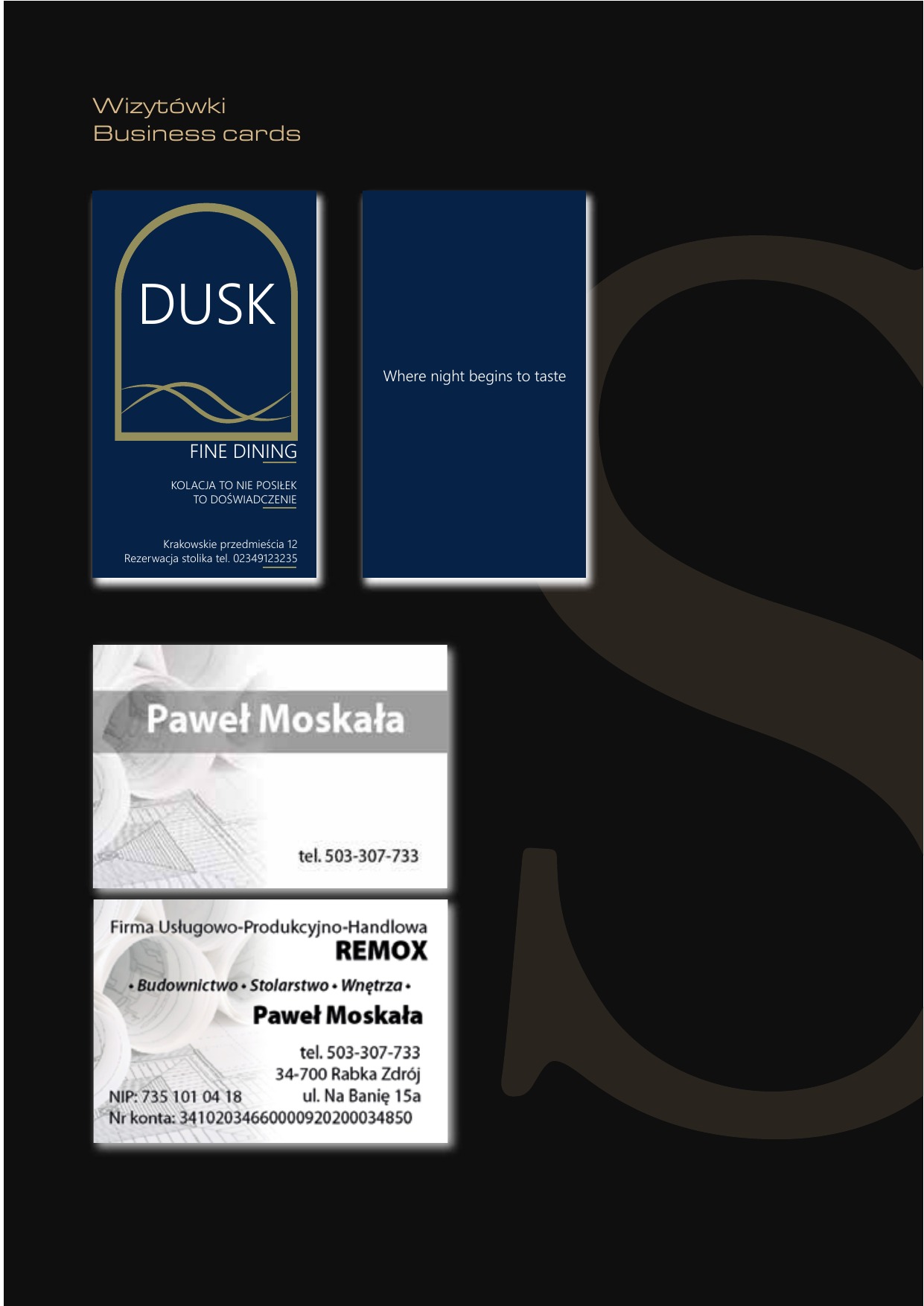 Business Cards — Dusk Fine Dining